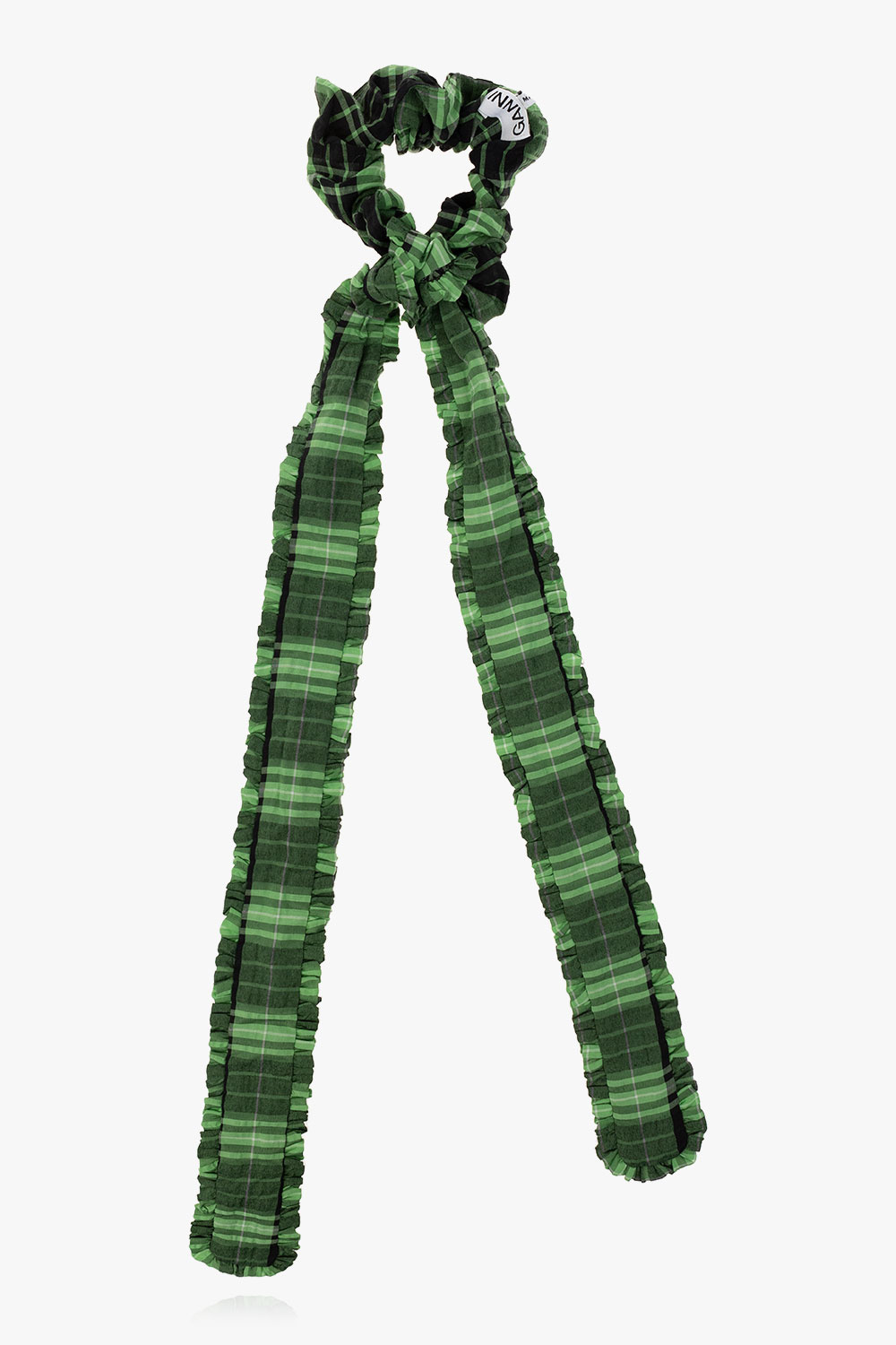 ヘアアクセサリー GANNI Green Checked Frill Bow Scrunchie A4668-484 Green Checked scrunchie Ganni - SchaferandweinerShops Spain